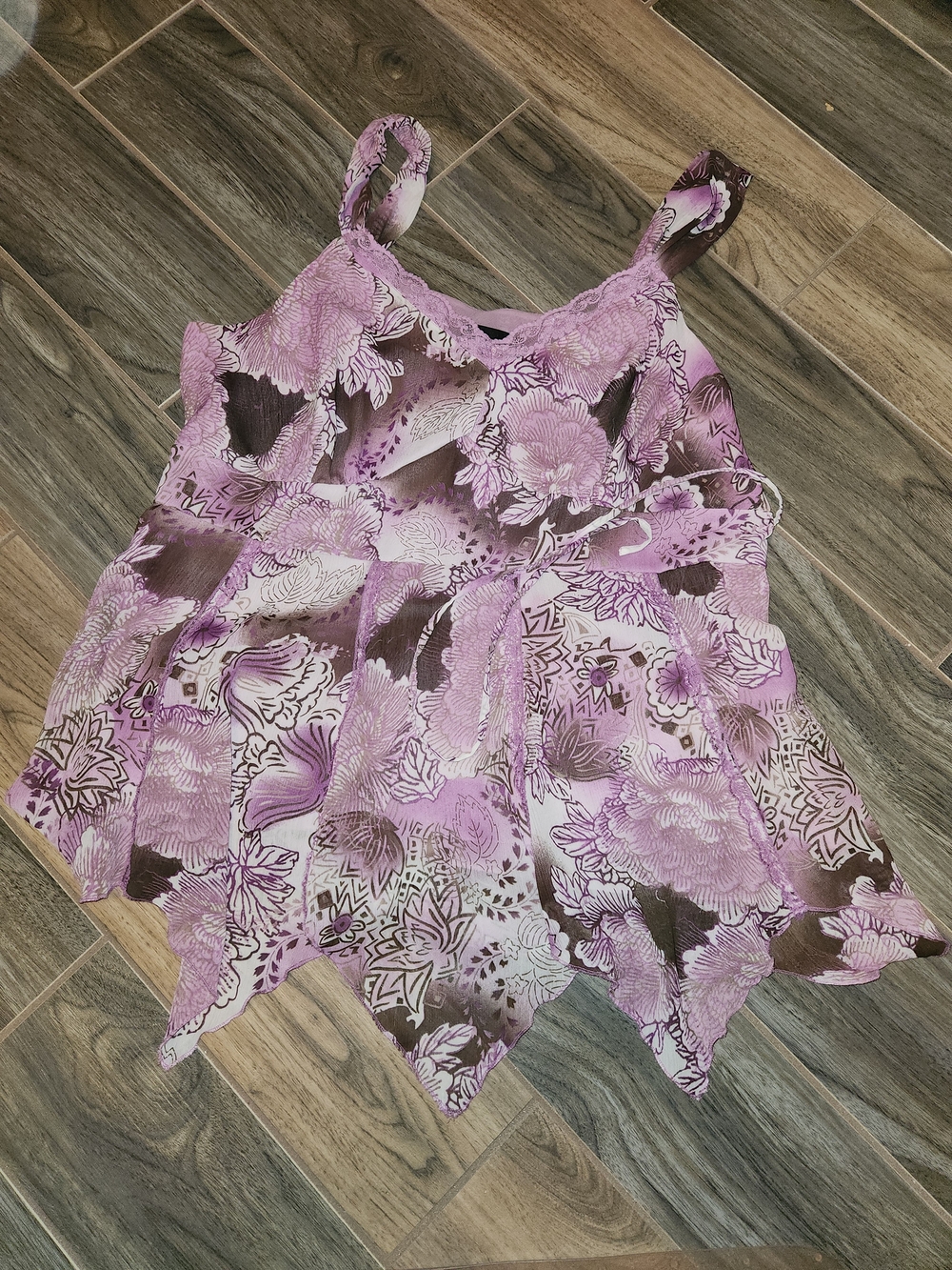 Floral Lavender Handkerchief-Hem Tank